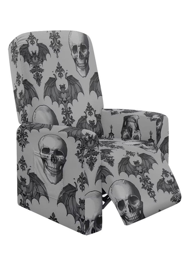 غطاء كرسي استرخاء بتصميم جمجمة وخفافيش من Xoenoiee، 4 قطع، أغطية قابلة للتمدد لكرسي الاسترخاء، غطاء ناعم لكرسي الاسترخاء، واقي أثاث للحيوانات الأليفة والأطفال - Image 1